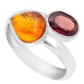 Natural Garnet and Baltic Amber Solid .925 Sterling Silver Ring Size 8.5 Adjustable