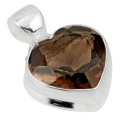 Natural Smoky Topaz Gemstone Heart set in Solid .925 Sterling Silver Pendant