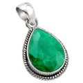 Dainty Natural Indian Emerald Pear Shape Gemstone Solid 925 Sterling Silver Pendant