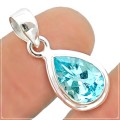 Natural Blue Topaz Pear Gemstone Solid .925 Sterling Silver Pendant