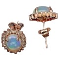 Deluxe Natural Unheated Rainbow Full Flash Fire Opal Solid .925 Silver, Rose Gold Earrings