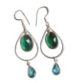 Handmade Blue and Green Topaz Gemstone Earrings in .925 Sterling Silver
