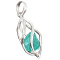 Natural Neon Blue Apatite Rough in a  Solid .925 Sterling Silver Caged Pendant