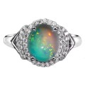 Natural Full Flash Ethiopian Fire Opal White CZ  Solid .925 Sterling Ring Size 9