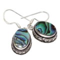 Natural New Zealand Abalone Gemstone Antique Style  925 Silver Earrings