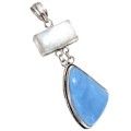 Natural Angelite and Moonstone Gemstone 925 Sterling Silver Pendant