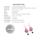 17.08 cts Natural Purple Phosphosiderite ( Hope Stone) Amethyst Solid .925 Sterling Silver Earrings