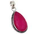 Handmade Indian Ruby Pear Gemstone .925 Sterling Silver Antique Setting Pendant