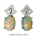 Deluxe Natural Unheated Fire Opal and White Cubic Zirconia Gemstone  925 Sterling Silver Earrings