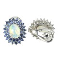 Natural Unheated Rainbow Ethiopian Fire Opal & Blue Sapphire Solid .925 Silver Earrings