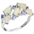 Natural Unheated Ethiopian Fire Opal Pears and Tanzanite Solid .925 Sterling Ring Size 8 or Q