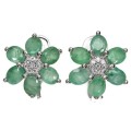 Natural Unheated Brazilian Emerald White CZ Solid .925 Sterling Silver 14k White Gold Earrings
