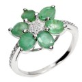 Natural Unheated Brazilian Emerald, White Cubic Zirconia Solid .925 Silver Size US 8 or Q