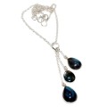 Natural Blue Fire Labradorite Gemstone 925 Sterling Silver Necklace