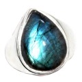 Natural Blue Fire Labradorite Gemstone.925 Silver Ring Size US 8 or Q