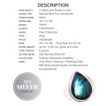 Natural Blue Fire Labradorite Gemstone.925 Silver Ring Size US 8 or Q
