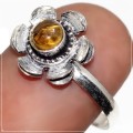 Handmade Dainty Round Citrine Gemstone .925  Silver Ring Size 7.5 OR P