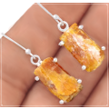 Spectacular Natural Yellow/Orange Kyanite Rough Solid .925 Sterling Silver Earrings