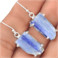 Spectacular Natural Blue Kyanite Rough Solid .925 Sterling Silver Earrings