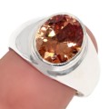 Handmade Faceted Morganite Oval Gemstone .925 Silver Ring size US 8.5 or Q1/2