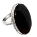 Handmade Black Onyx Oval Gemstone .925 Silver Ring Size US 8.5  or UK Q 1/2