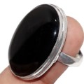 Handmade Black Onyx Oval Gemstone .925 Silver Ring Size US 8.5  or UK Q 1/2