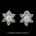 Natural Unheated Rainbow White Fire Opal & White Cubic Z Solid .925 Silver 14K White Gold Earrings
