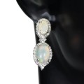 Deluxe Natural Unheated Fire Opal and White Cubic Zirconia Gemstone  925 Sterling Silver Earrings