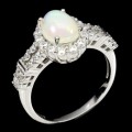 Outstanding Natural Full Flash Ethiopian Fire Opal White & White CZ Solid .925 Sterling Ring Size 9