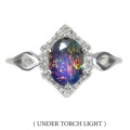 Rare Beauty Genuine Rainbow Black Fire Opal,CZ Gemstone .925 Solid Sterling Silver  Ring Sz 8