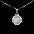 Deluxe Unheated Full Flash Fire Opal, White Cubic Zirconia Solid.925 Sterling Silver Necklace