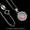 Deluxe Unheated Full Flash Fire Opal, White Cubic Zirconia Solid.925 Sterling Silver Necklace