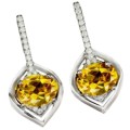 Natural Unheated Yellow Citrine 9 x 4mm AAA White Cz 925 Sterling Silver 14K White Gold Earrings