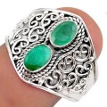Natural Indian Emerald Oval Solid .925 Silver Ring Size 9 or R 1/2
