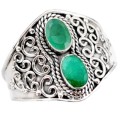 Natural Indian Emerald Oval Solid .925 Silver Ring Size 9 or R 1/2