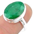 Natural Indian Emerald Oval Solid .925 Silver Ring Size 8 or Q