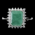 Natural Unheated Brazilian Emerald, White Cubic Zirconia Solid .925 Silver Size US 9.5