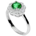 Natural Brazilian Green Topaz White CZ Solid .925 Sterling Silver 14k White Gold Ring Size 6 or M