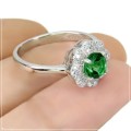 Natural Brazilian Green Topaz White CZ Solid .925 Sterling Silver 14k White Gold Ring Size 6 or M
