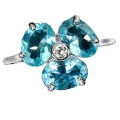 Natural Unheated Apatite, White Cubic Zirconia  Gemstone Solid .925 Silver 14K White Gold Ring Sz 7