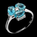 Natural Unheated Apatite, White Cubic Zirconia  Gemstone Solid .925 Silver 14K White Gold Ring Sz 7
