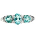 Natural Unheated Apatite, White Cubic Zirconia Solid .925 Silver 14K White Gold Ring Size 6.5 or N