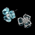 Natural Unheated Apatite, White Cubic Zirconia Gemstone Solid .925 Silver 14K White Gold Earrings