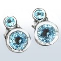 Dainty Natural Sky Blue Topaz Gemstone Solid .925 Silver 14K White Gold Earrings