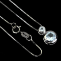 Dainty Natural Sky Blue Topaz Gemstone Solid .925 Silver 14K White Gold Necklace