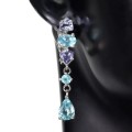 Rare Natural Unheated Tanzanite and Apatite Solid .925 Silver & White Gold Earrings