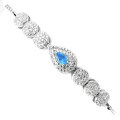 Natural Unheated Apatite, White Cubic Zirconia Gemstone Solid .925 Silver 14K White Gold Bracelet