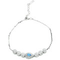 Natural Unheated Apatite, White Cubic Zirconia Gemstone Solid .925 Silver 14K White Gold Bracelet
