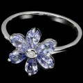 Rare Natural Unheated Tanzanite and AAA White CZ Ring in Solid .925 Silver Size US 7 or O