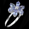 Rare Natural Unheated Tanzanite and AAA White CZ Ring in Solid .925 Silver Size US 7 or O